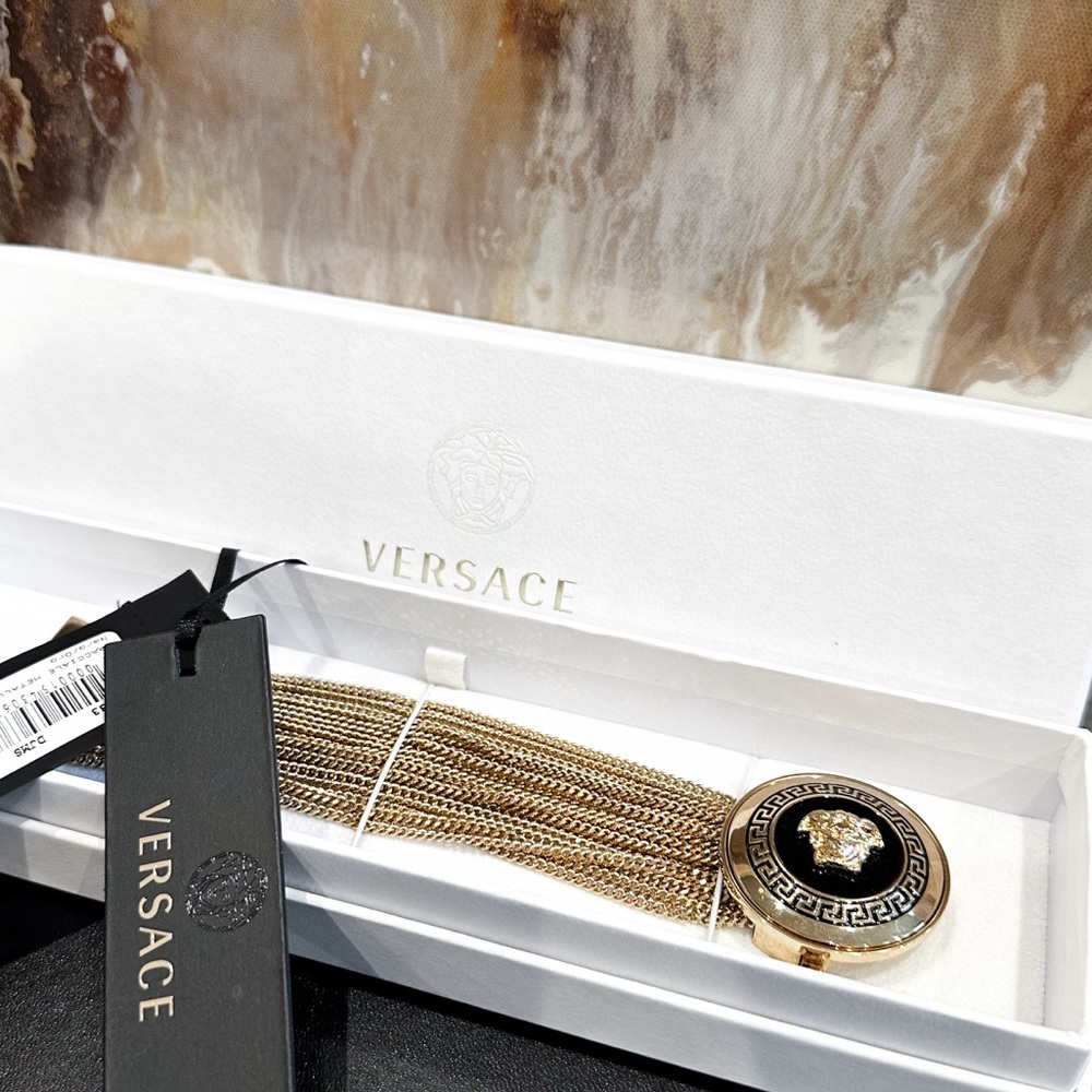 VERSACE Medusa Vanitas Black Enamel Gold-Tone Multi-Chain Medallion Bracelet